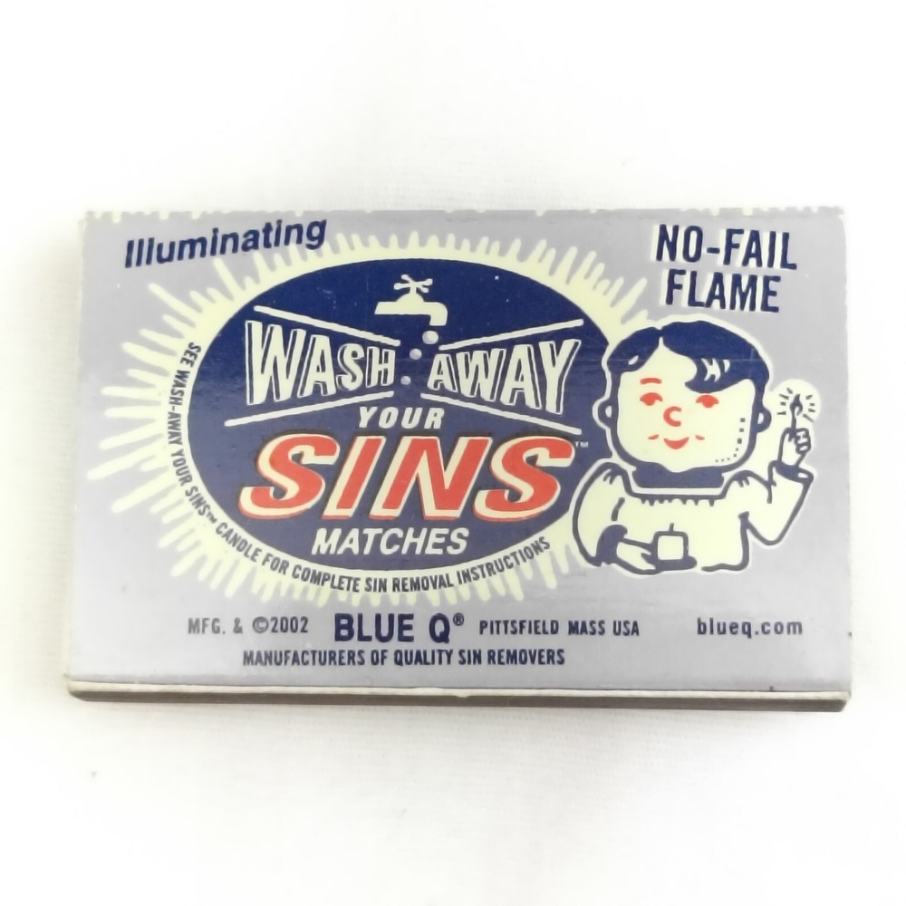 Blue Q Wash Away Your Sins Matchbox Matchbook Vintage Collectible Box Only